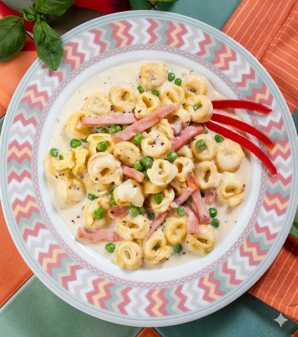 Tortellini con champiñones y jamón